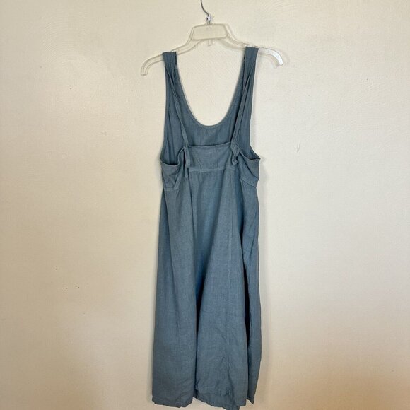 Heaven Sage Green Womens Linen Midi Dress USA XL Adjustable Straps Pockets Shift - Picture 4 of 9
